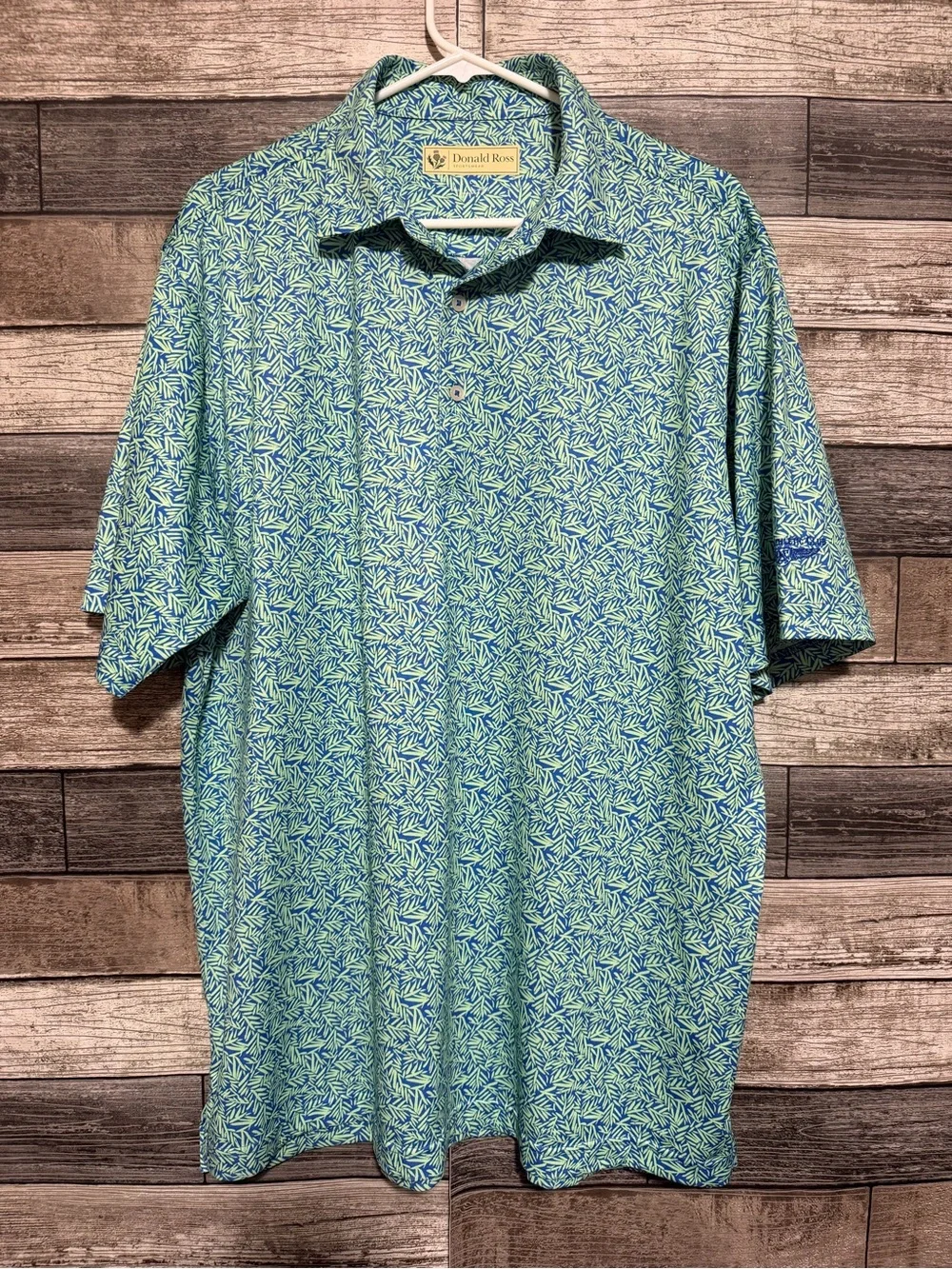 Donald Ross Floral Polo Shirt Men’s L Blue Green Dallas Athletic Club Golf